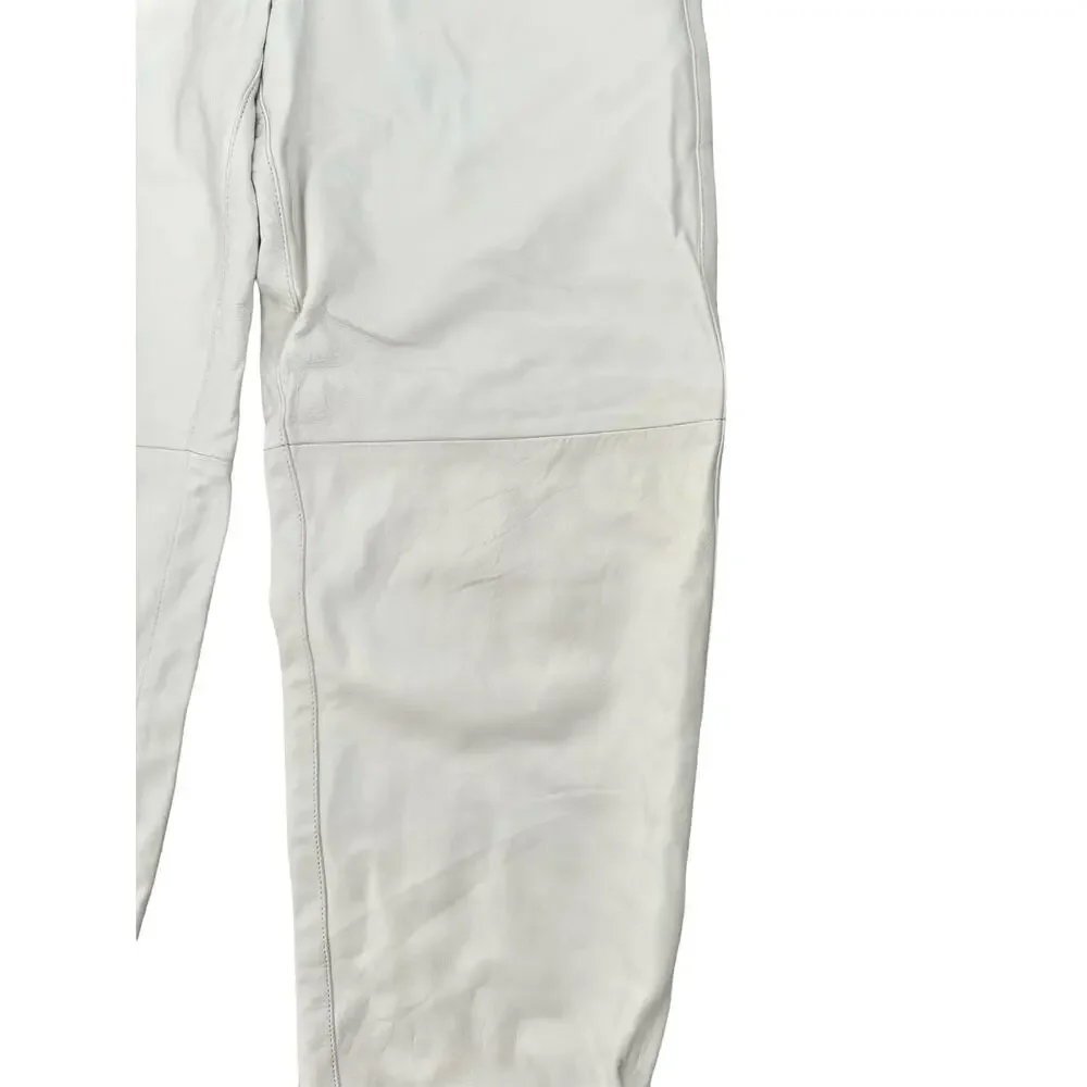 Longchamp White Italian Lamb Leather Pants Tapered Joggers High Rise Pants Sz 36 - Picture 4 of 15